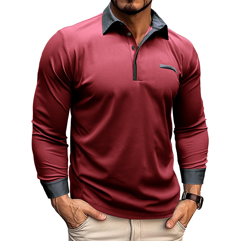 Camisa de polo de manga larga con solapa para hombre transfronterizo de Amazon