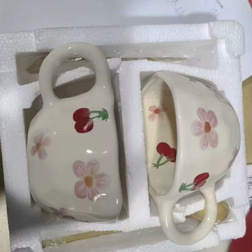 Чайная кружка керамическая, вручную расписанная кремовая, высокое качество, 301–400 мл
