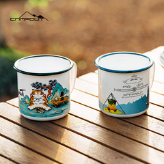 CAMPOUT Outdoor Camping Enamel Cup, Thick Rimmed Mug, Edge Cup, Porcelain Cup Wholesale, Thick Enamel