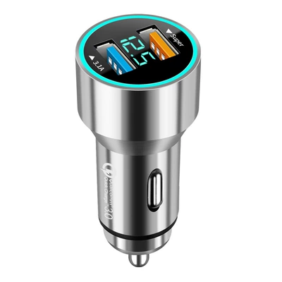 charger car charger dual USB — Mobil şarj cihazları - alloy-40w-digital-display-super-fast-charge-opp-bag-silver