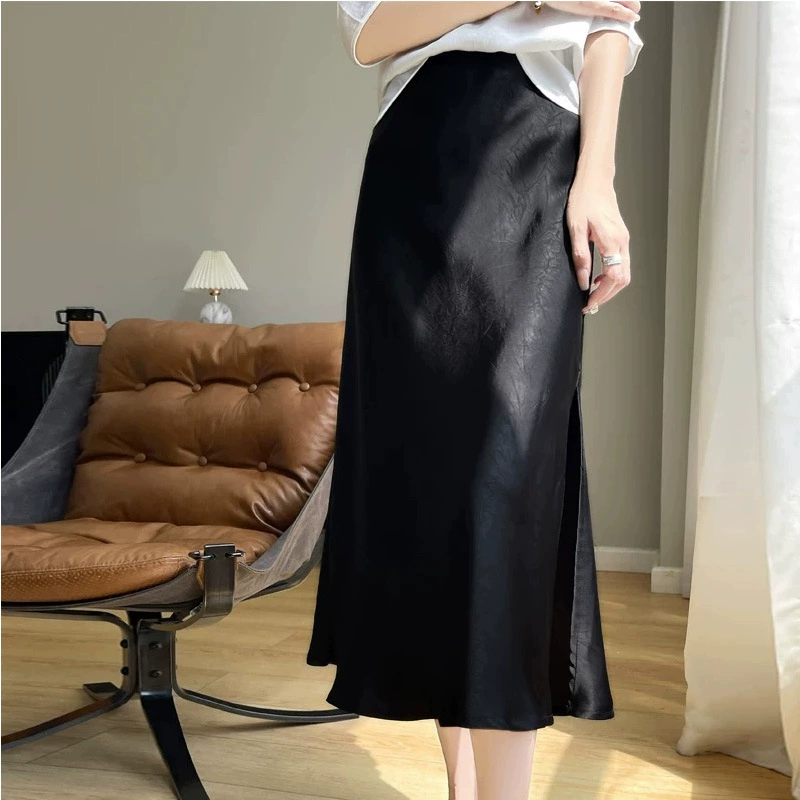 [Сян] Весенний и летний модный женский темперамент тонкая, дикая юбка с высокой талией
