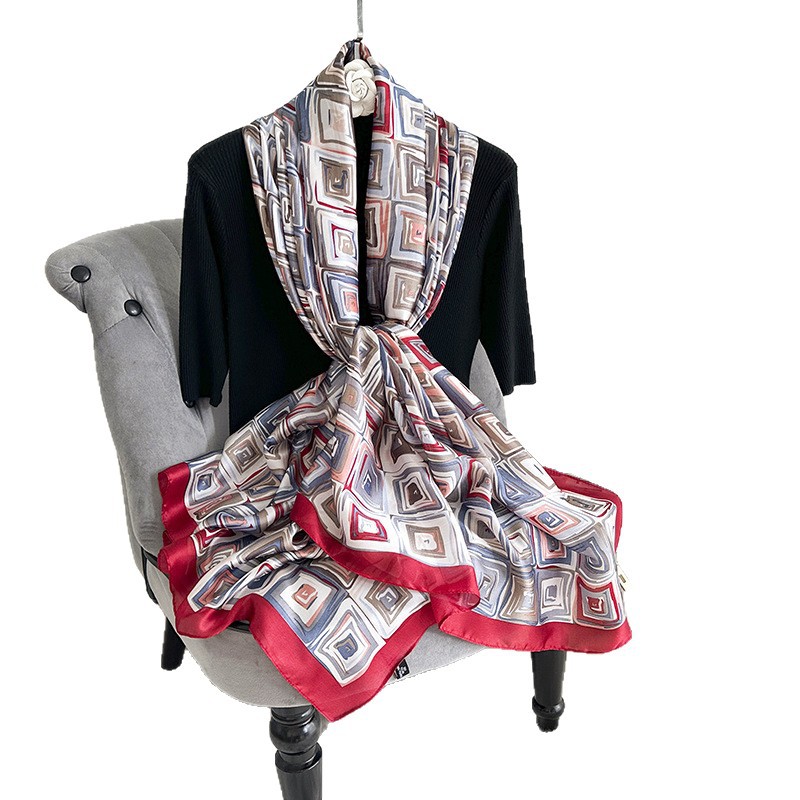 Estilo coreano estilo geométrico bufanda de seda de alta calidad falda exterior femenina a juego chal de decoración de moda bufanda de regalo para madre