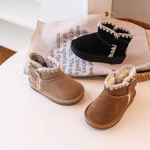 儿童雪地靴加绒女童棉鞋冬季新款小童户外抗寒真皮棉靴防滑宝宝靴