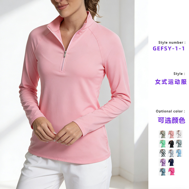 Cross-Border Foreign Trade European and American Women's Long-Sleeve Polo Shirt, Waist-Cinching Slimming Running Sports Training Fitness Yoga Top