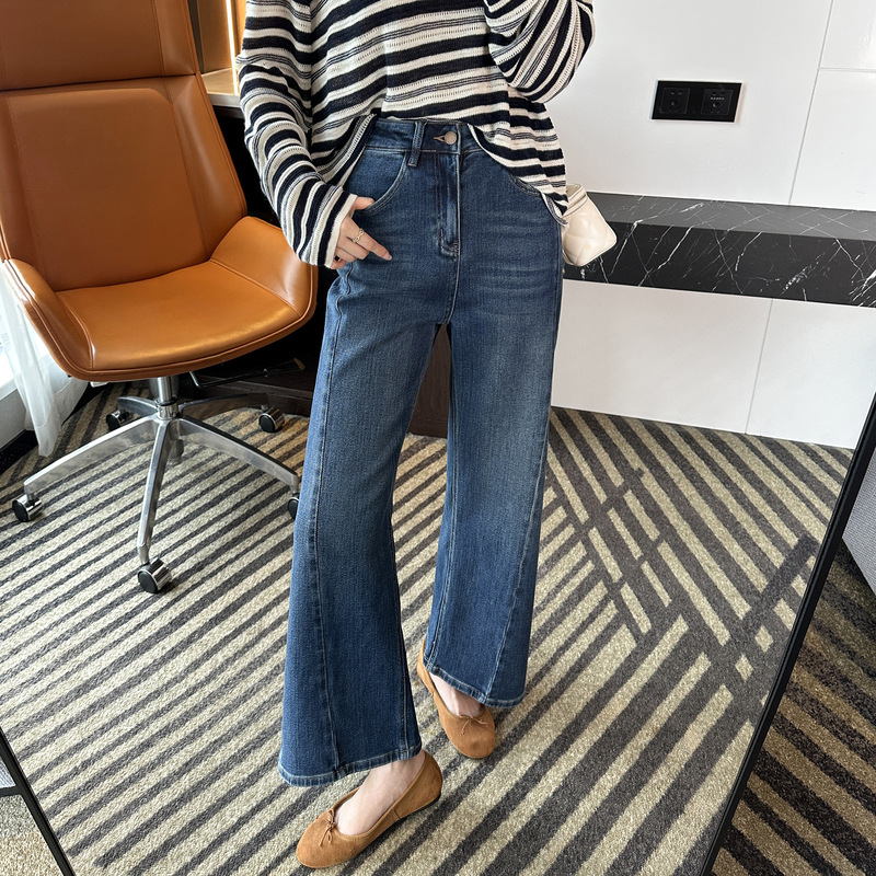 Double Height Pattern Making! ~ Bias Cut Wide Version Straight Jeans for Women 2025 New Autumn Loose Stretch Wide Leg Pants