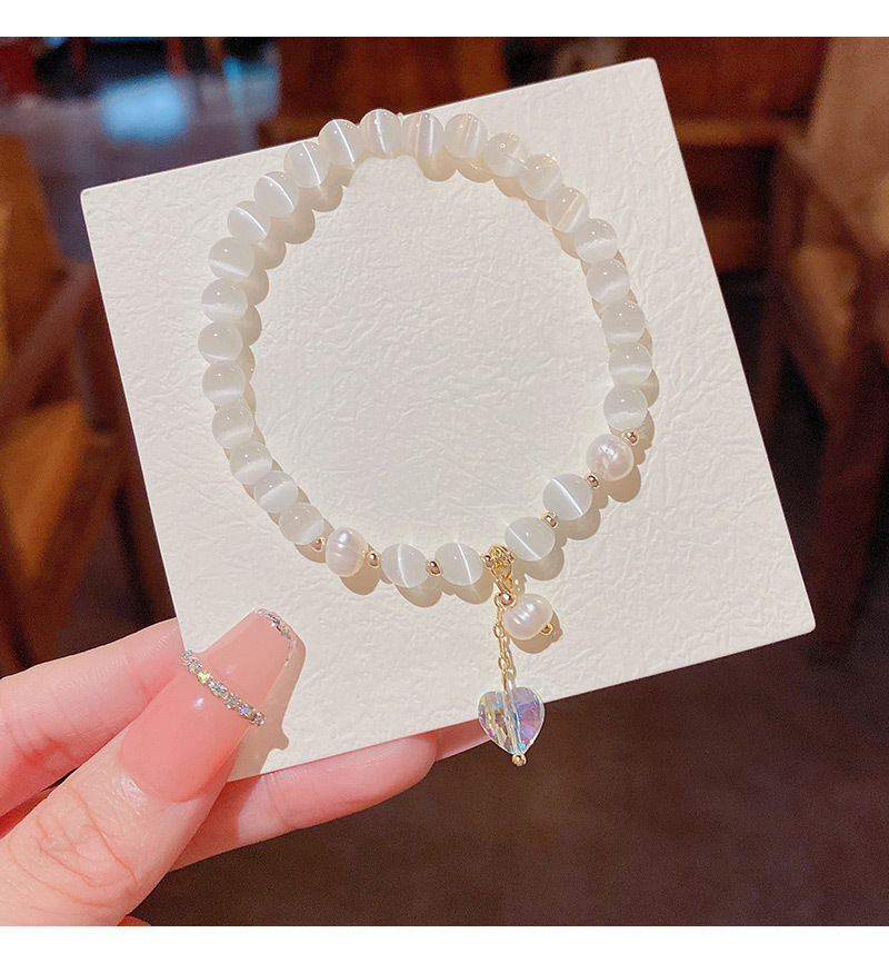 fashion geometric opal pearl crystal heart pendant copper bracelet