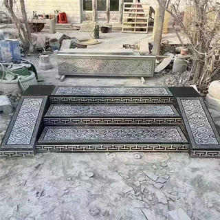 定制青石板凿刻面手工菠萝面黑青石仿古铺地石打凿嘉祥石材石雕