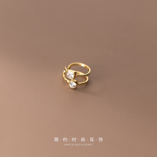 Eloch s925 plata de doble capa de una sola geometría de orejas temperamento sin agujeros de orejas de diamante joyas de orejas M00098