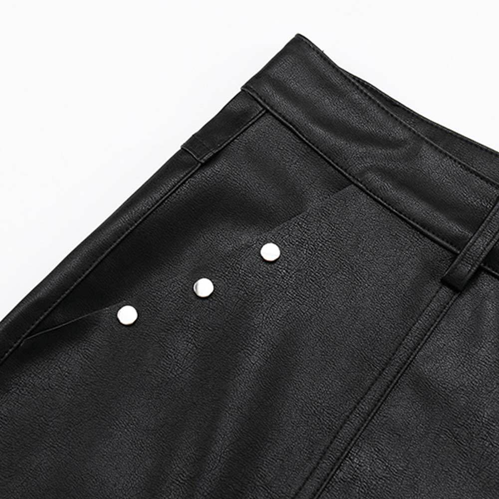 Men's Summer PU Leather Pants – Punk Rock Straight-Leg Trousers With Rivet & Distressed Hem (Black) – Hippie-Inspired Streetwear_mkmklike.com