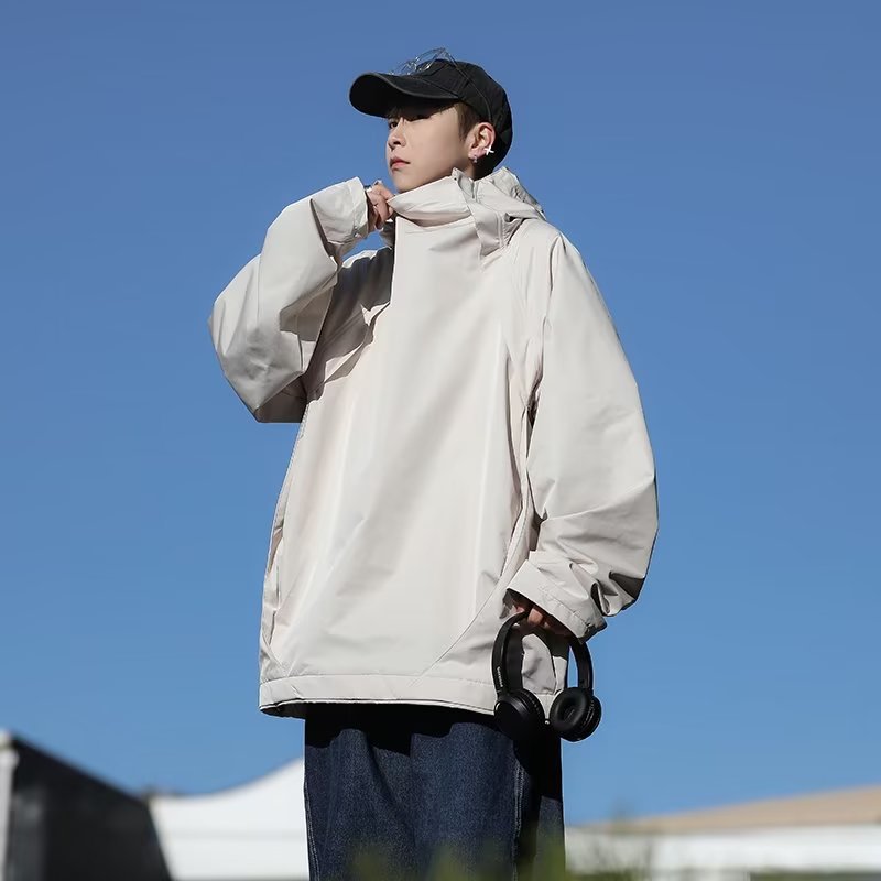 Otoño Hong Kong viento nacional marea función viento cremallera capucha chaqueta hombre suelta bf chaqueta casual con capucha