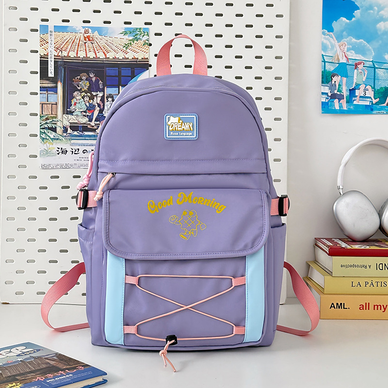 Mochila de estilo universitario de color de contraste lindo mujer 2025 nueva mochila de estilo crema casual campus escuela secundaria escuela secundaria