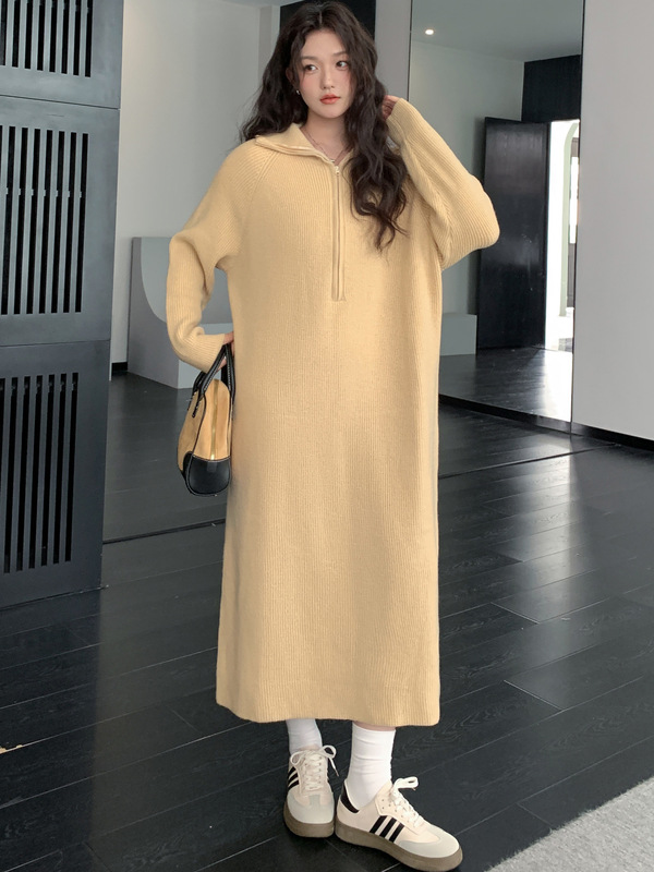 52031#实拍现货 秋冬上新/显瘦中长款直筒毛衣裙大码保暖针织裙|undefined