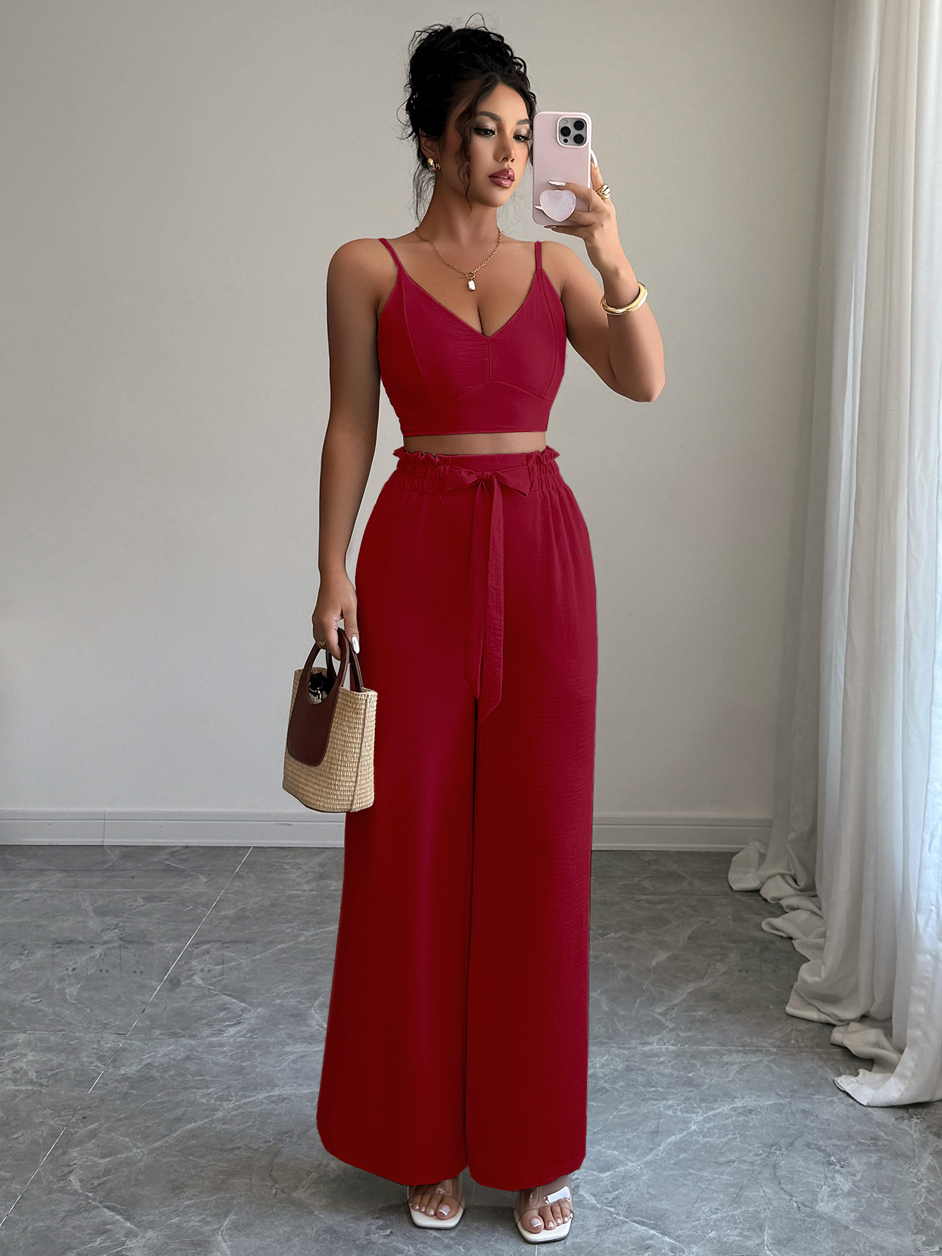 364g Weight Sleeveless Sleeve Length Polyester Fabric Type Pant Co-ord Set Sets Type 2 Pieces Set Quantity Casual, Daily Occasion Strap Neckline Slim, Loose Fit Type Solid Color Pattern Summer Season Women's Gender Casual, Sexy Style Casual Daily Women's Casual Sexy Solid Color Polyester Pant Co-ord Set Pants Sets 17