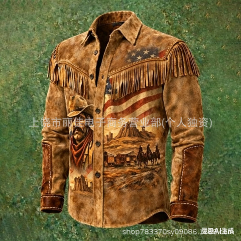2026 New Style Western Tribal Ethnic Fringe Men's Casual Sports Outdoor Street Long-Sleeve Button-Up Shirt 2026 New Style Western Tribal Ethnic Fringe Men's Casual Sports Outdoor Street Long-Sleeve Button-Up Shirt