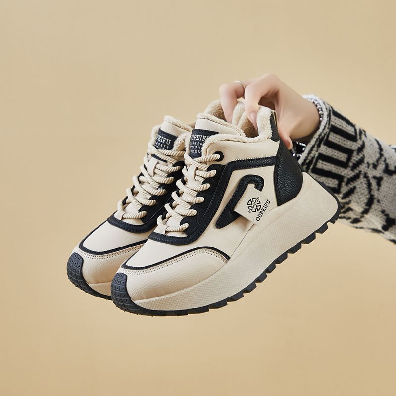 Zapatos adicionales de terciopelo para mujeres 2025, nuevo otoño y invierno, zapatos de algodón de altura gruesa, zapatos deportivos casuales