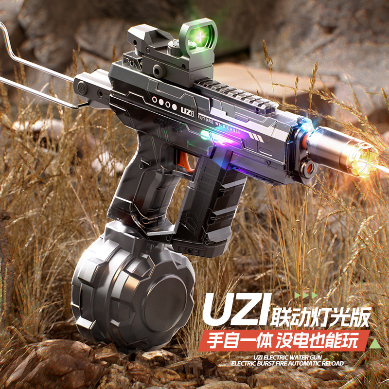 국경 간 UZI 전기 물총 물 흡수 연결 백로드 다채로운 포병 물총 대용량 어린이 장난감