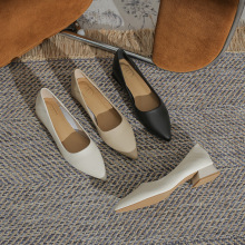 软皮上班低跟鞋工作鞋2025新款职业不累浅口单鞋尖头女鞋通勤气质