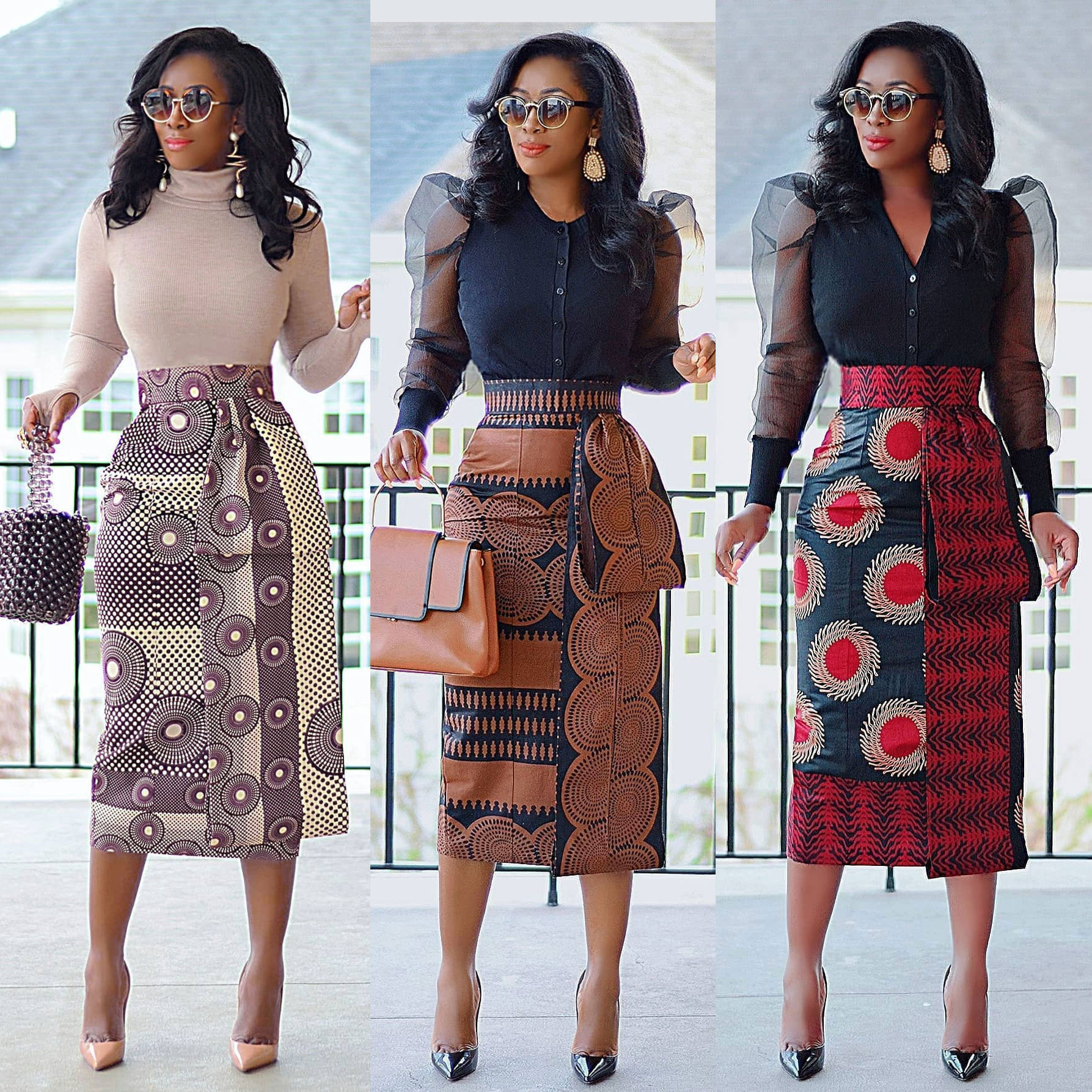 S10925 Printed High-Waisted Hip-Hugging Elastic Slim-Fitting Skirt with Rear Slit