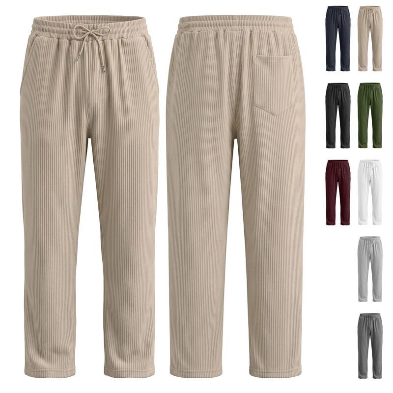 Cross-border premium selection men's vertical striped jacquard straight pants, Amazon new European and American spring/autumn drawstring long sports pants