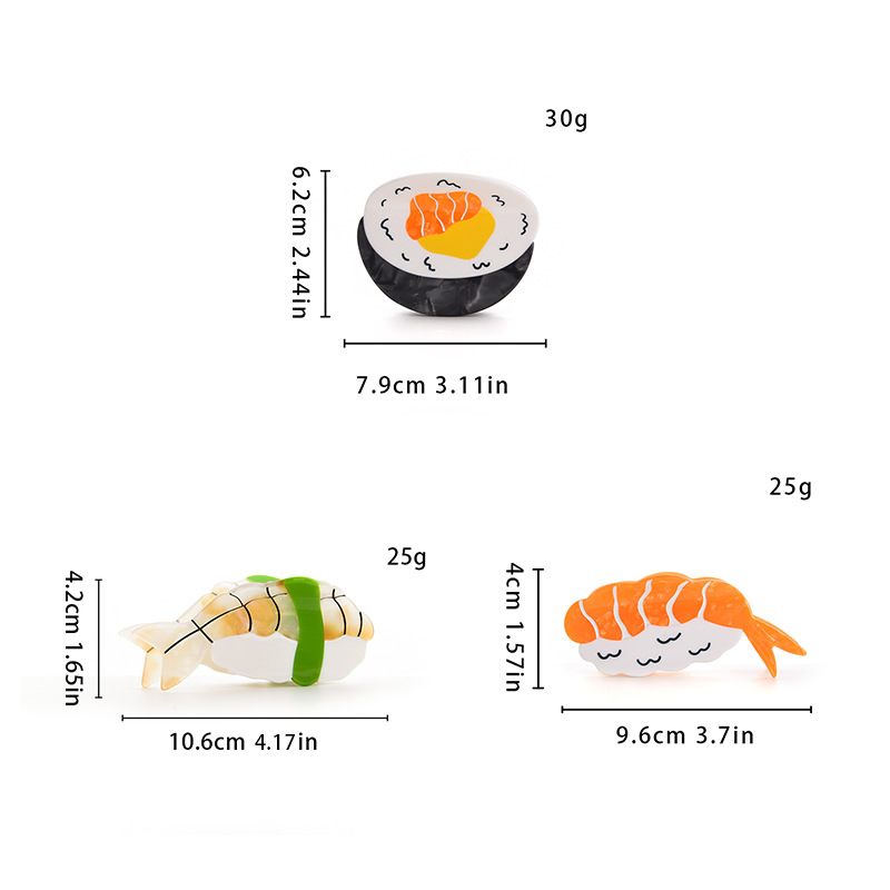 44g Weight Hair Claws Hair Accessories Type 1 Piece Quantity Daily Occasion Acetic acid sheets Material Sushi, Shrimp Pattern All Seasons Season Women's Gender Cute, Modern Style Style Cute Modern Style Women's Sushi Shrimp Acetic Acid Sheets Hair Claws 5