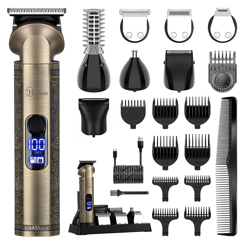 Hatteker亚马逊新款多功能理发器男士复古鼻毛剃毛器剃须刀套装