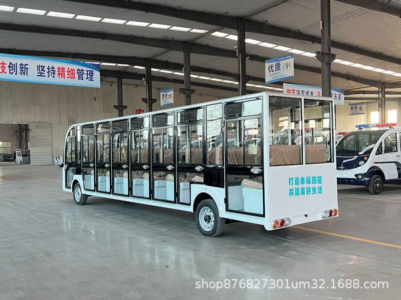 Electric Sightseeing Vehicle with Four Wheels and 23 Seats, Fully Enclosed for Tours in Scenic Areas, Campuses, Factories, Communities, Airports, Hotels, and Homestays
