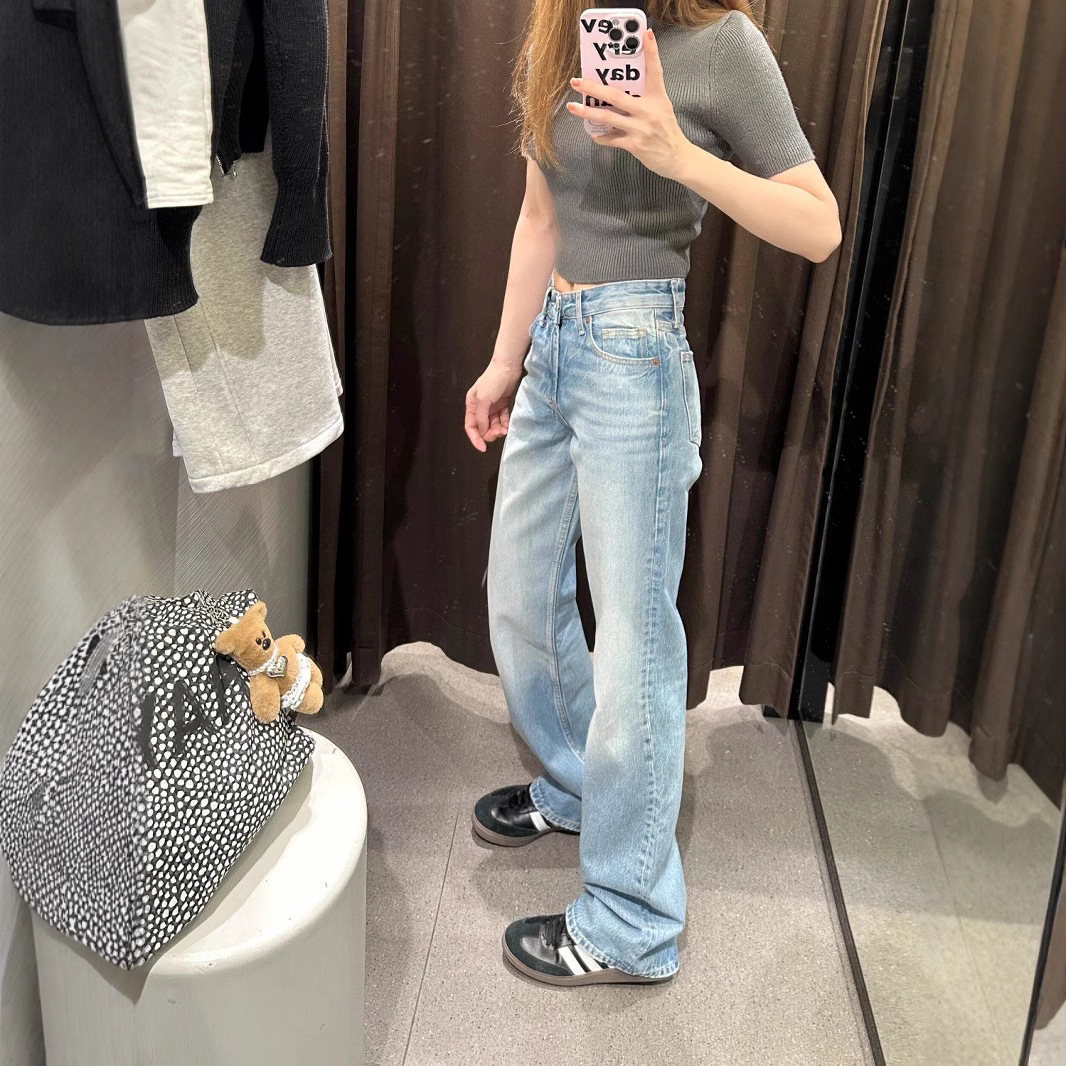 plus size American-style Washed Straight Jeans Women's Spring New Slim-fit Loose High-waist Slimming All-match Mop Pants