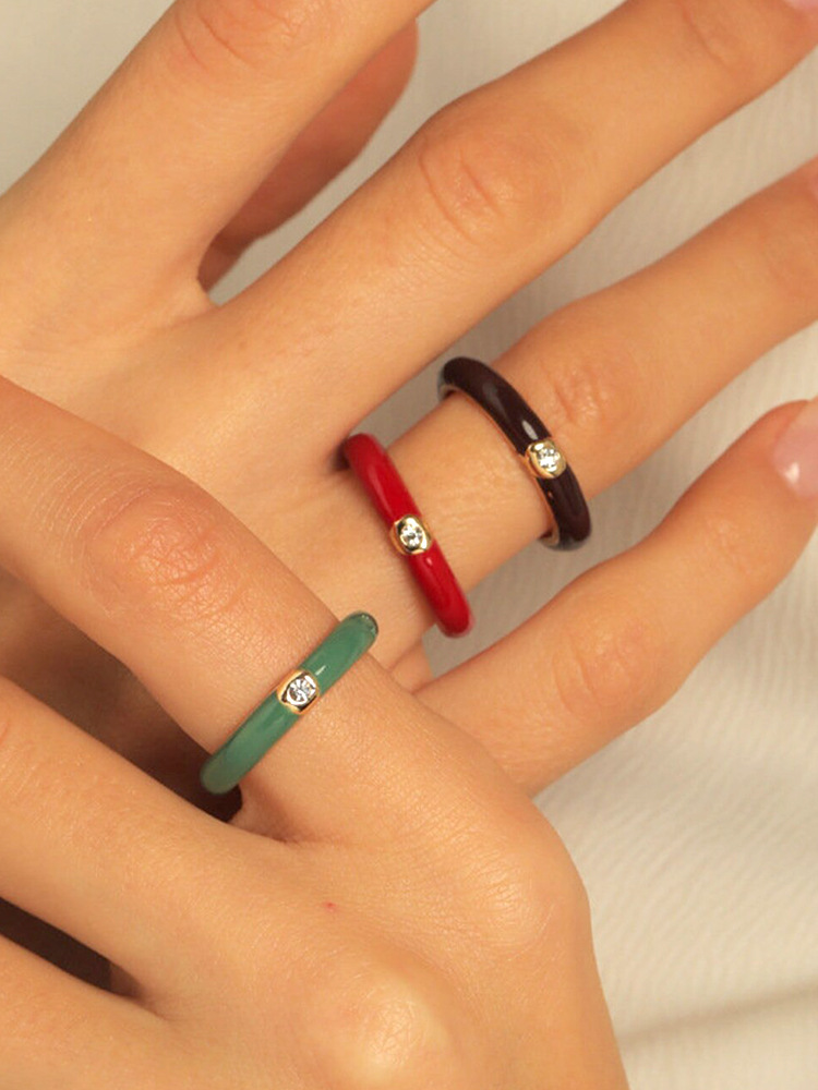 Cross-border Color Epoxy Enamel Temperament Plated 18k Ring Fashion Trend Copper Ring display picture 17