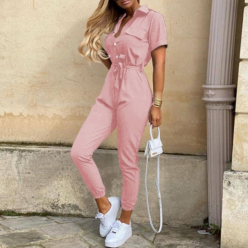 Collared Belted Jumpsuit worn