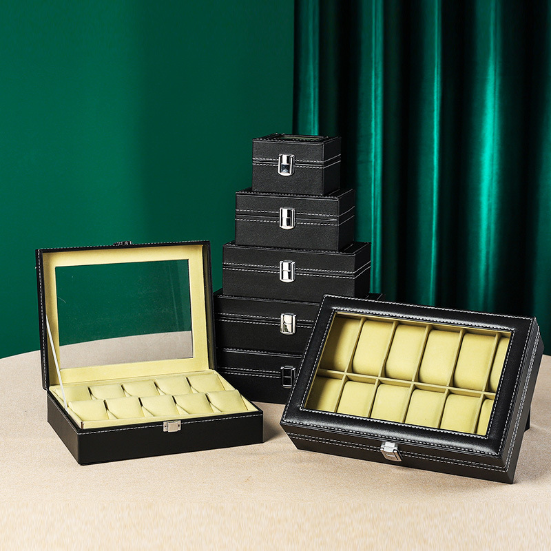 Caja de almacenamiento de reloj de cuero texturizado de moda transfronteriza caja de embalaje interior de gamuza caja de cuero caja de reloj caja de presentación