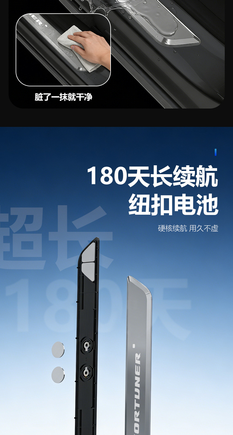 Suitable for Toyota Fortuner, Threshold Strips with Lights, New Led Wireless Sensor Car Welcome Step Plate