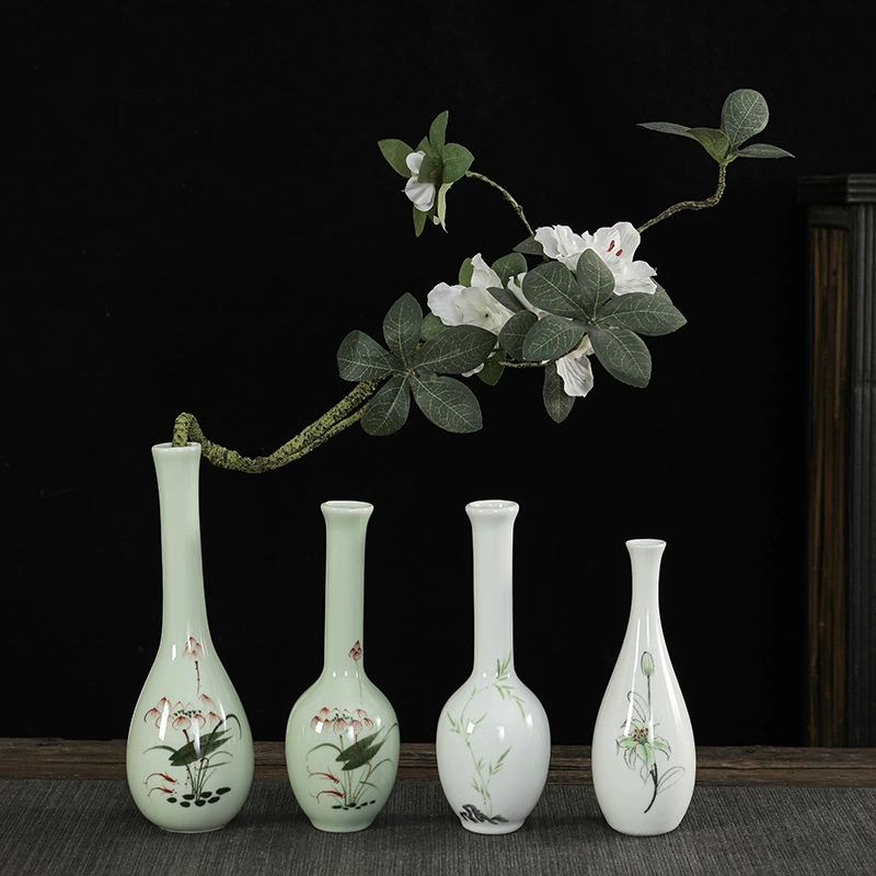 Китайская керамическая ваза с ручной росписью, большая гидропонная ваза, нефритовая ваза цвета селадона, ваза Будды Гуаньинь, принадлежности и украшения для буддийского зала.