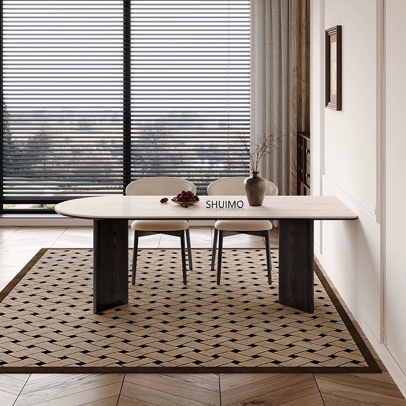 Delifeng Rockpan Cave mesa de comedor de estilo francés de piedra pequeña casa de lujo crema semicircular mesa de comedor rectangular salón