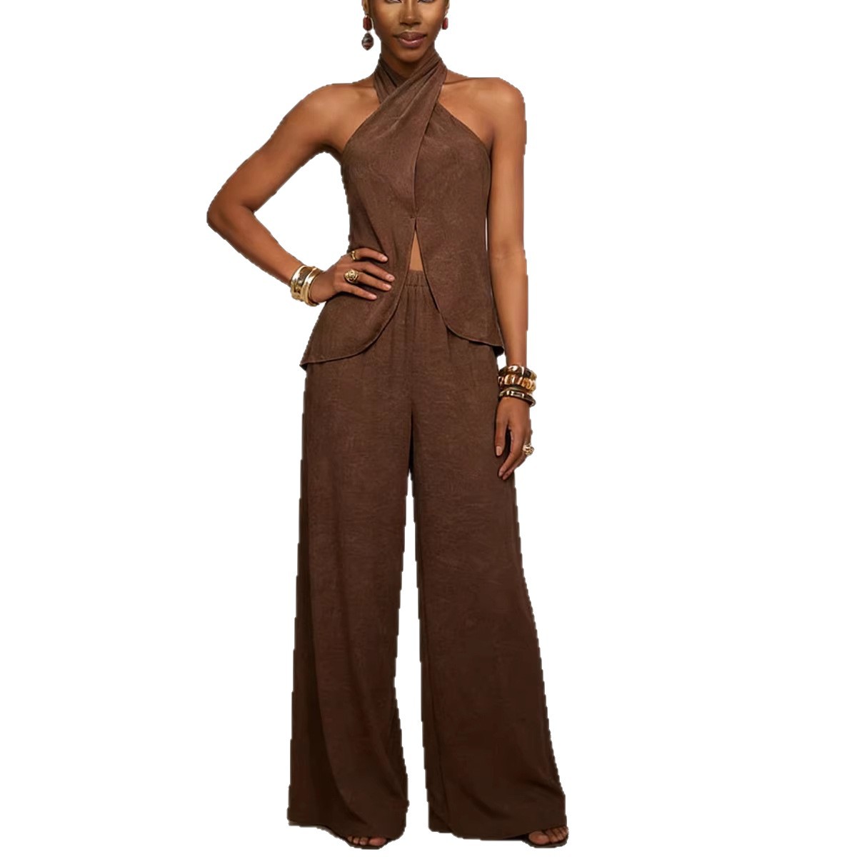 2026 New European And American Women's Clothing Off Shoulder Sleeveless Fashion Trousers Fashion Casual Set_ecoleips.com