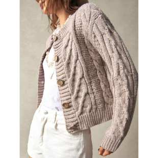 K 13598 Vintage Cable V-neck Short Cardigan �͹��黨 V�I�̿�