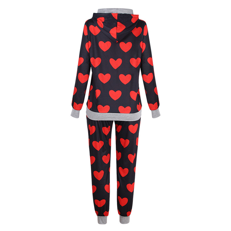 love heart printing long-sleeved hooded clothes set NSZH37420