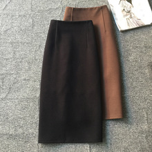 靖舟秋冬加厚弹力毛呢裙中长款半身裙高腰显瘦女一步裙开叉包臀裙