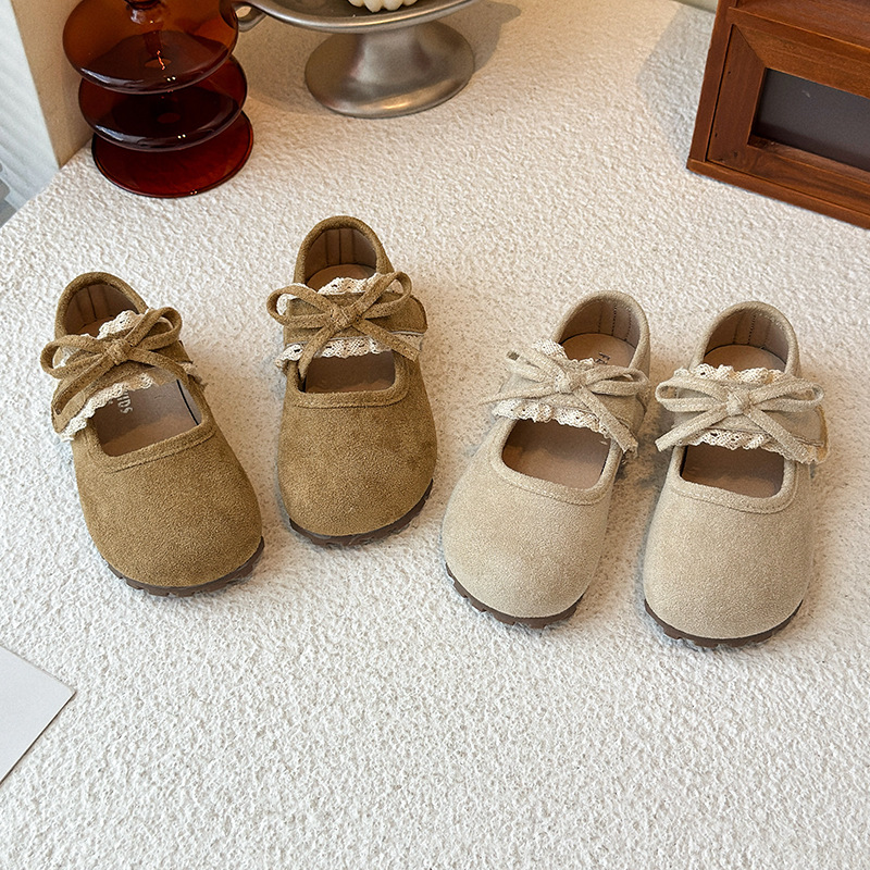 Children's Small Leather Shoes, Girls' Shoes, 2025 Autum New Style, Girls' Soft-Soled Bow Flats, Lace Kidsren's Performance Shoes