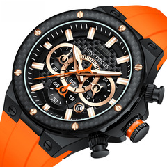 MINI FOCUS手錶 運動男表防水石英表碳纖圈多功能男士手錶0468G