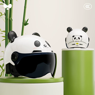 Boys, Cute All-Season 3C | Motosiklet kaskı (dəbilqə) - 3c-panda-white-sunscreen-short-glasses-class-a-new-national-standard-one-size-fits-all