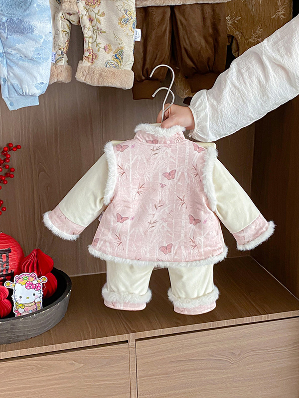 女童秋冬套装宝宝中式加绒外套百天抓周岁宴礼服婴幼儿分体两件套|undefined