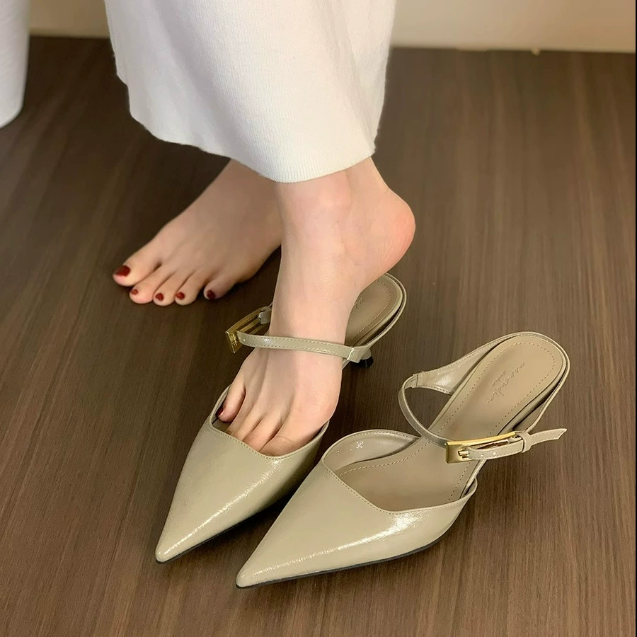 Французские черные туфли на высоком каблуке с половиной тапочек с половиной тапочек женская обувь носить на улице 2025 новый темперамент