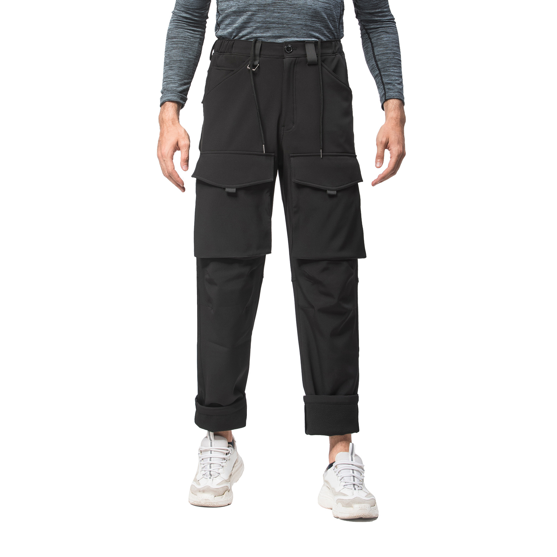 Men's Clothing large size multi pocket plush trousers thickened mountaineering warm windproof assault pants_voghion.com