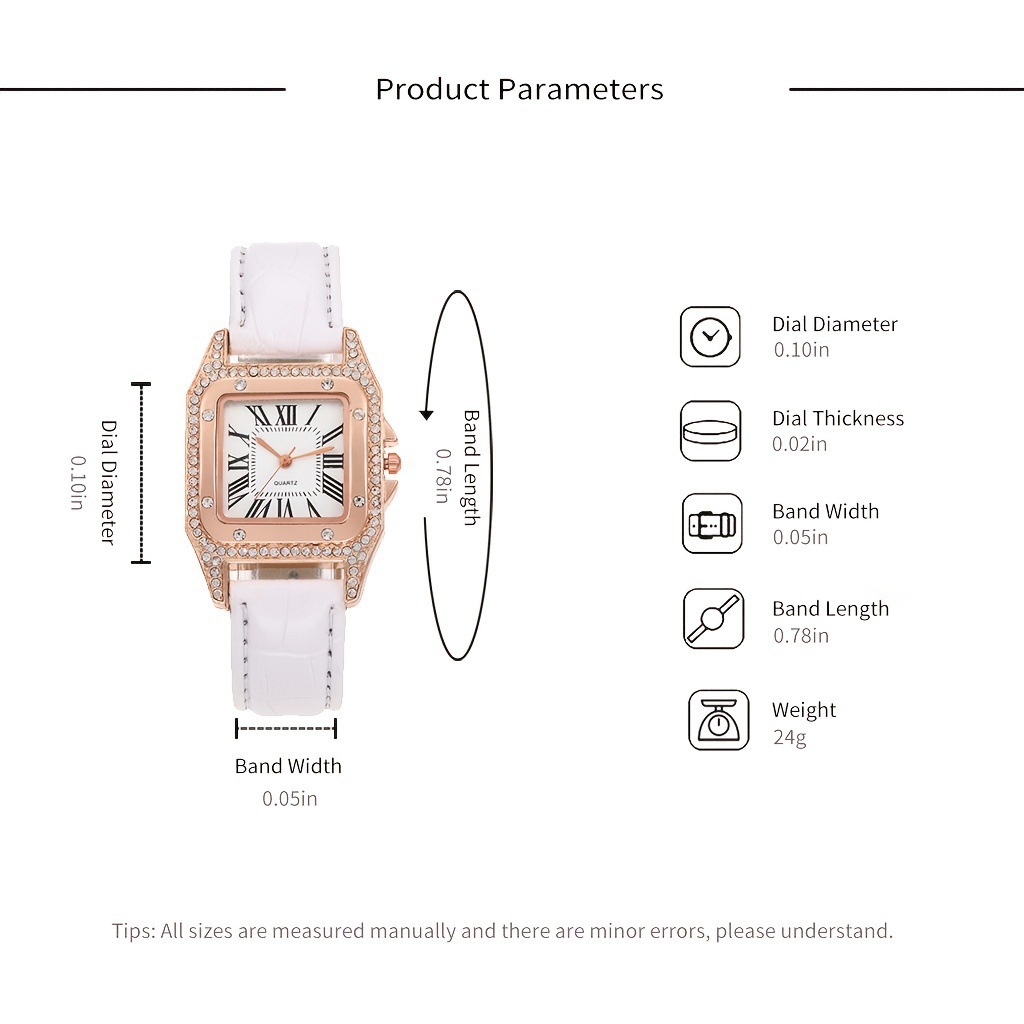 2 st/set dammodetrend elegant fyrkantig urtavla kvartsklocka + strass armbandsklocka_voghion.com