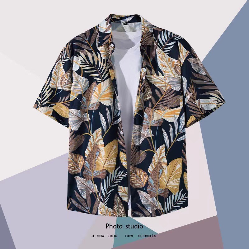 Summer Beach floral hombres y mujeres camisa delgada ins moda hawaiana transfronteriza suelta tie-dyed manga corta pareja camisa