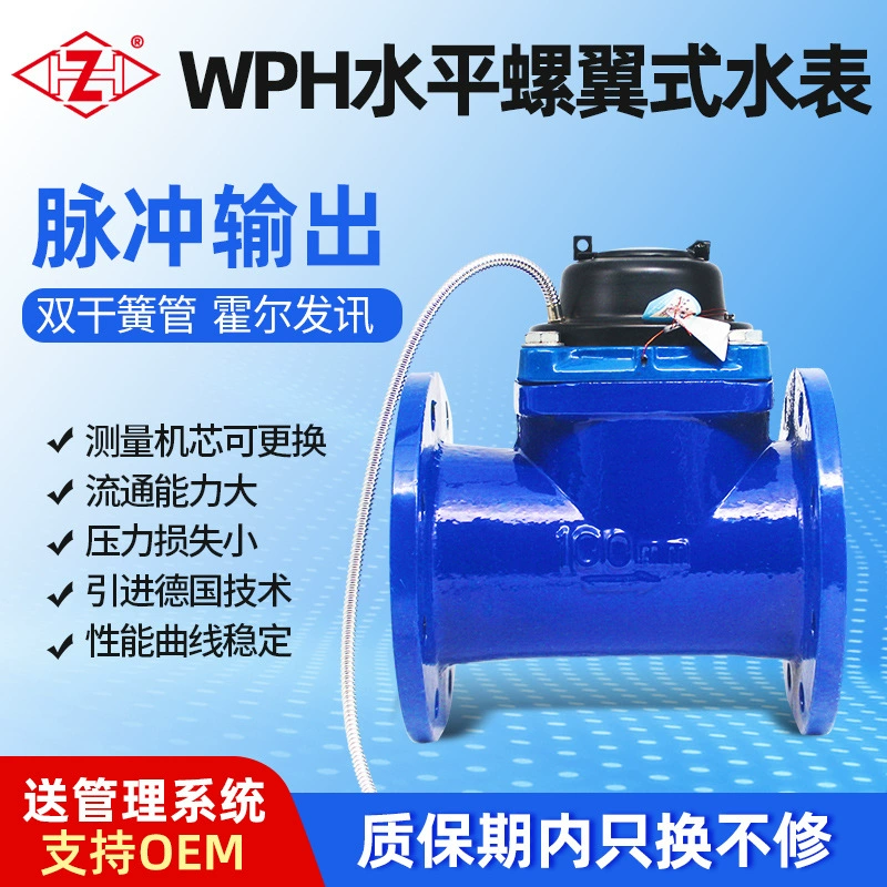 WPH Горизонтальное винтовое крыло съемный счетчик воды чугун синий корпус проводной импульсный полив медное уплотнение фотоэлектрическое прямое считывание DN40-200