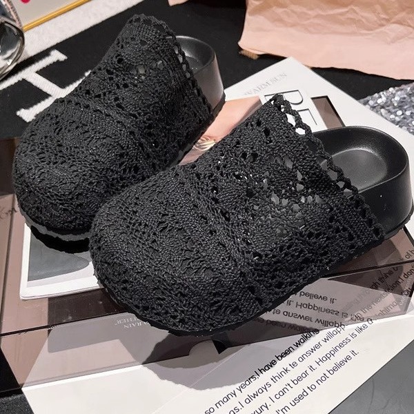 Boken zapatos verano nuevo estilo encaje crochet estilo literario plataforma plataforma sandalias Baotou ropa exterior zapatillas retro mujeres