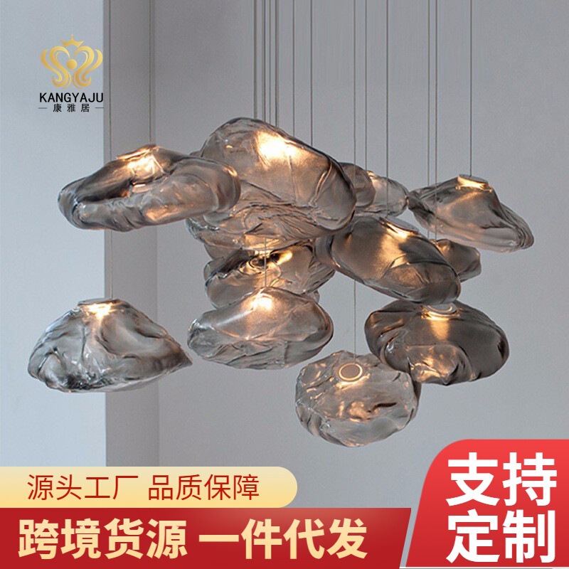 Cross-Border Creative Irregular-Shaped Staircase Glass Living Room Chandelier Single-Head Dining Room Chandelier Bar Counter Coffee Shop Exhibition Hall Chandelier