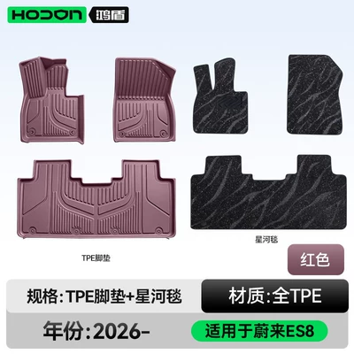 floor mats and trunk mats, Modelə uyğun ayaqaltı - nio-es8-five-seater-double-layer-foot-mat-red-tpe-coffee-colored-starry-carpet-with-starlight-embellishments