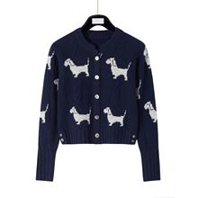 TB女款短款针织开衫上衣百搭休闲学院风显瘦小狗嵌花绞花羊毛开衫